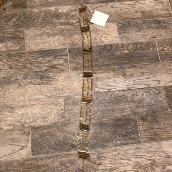 NWT St. John couture Gold Metal and Brown wood belt size large main image 4